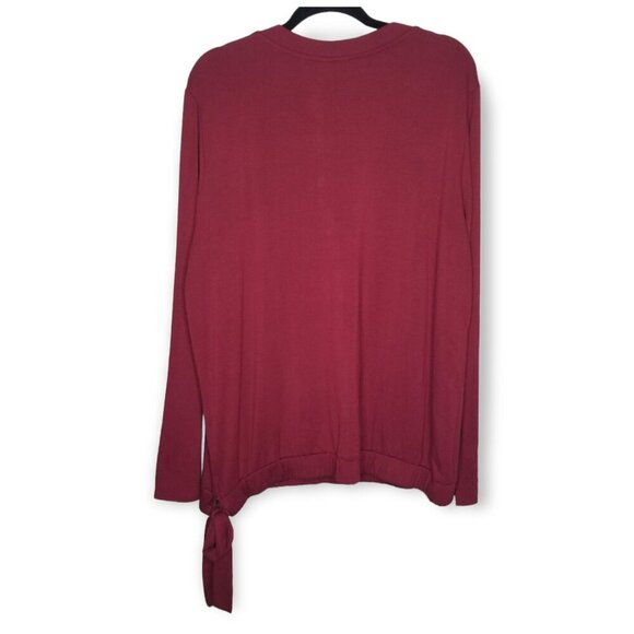 Halogen Maroon V-Neck Long Sleeve Sweater Elastic Hem With Tie Super Soft Lining - Picture 6 of 8